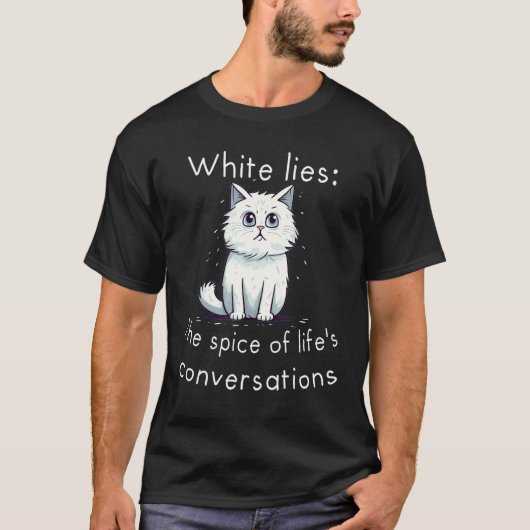 Grappige witte kat met pittig gesprek met wit t-shirt (Voorkant)