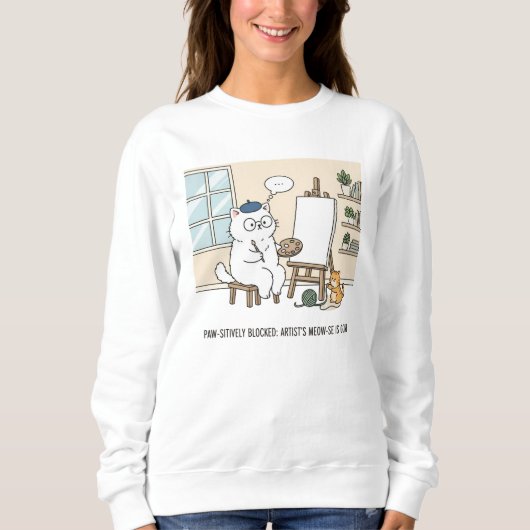 Grappige Witte Kat Schilder Inspiratie Studio Kuns Trui (Voorkant)