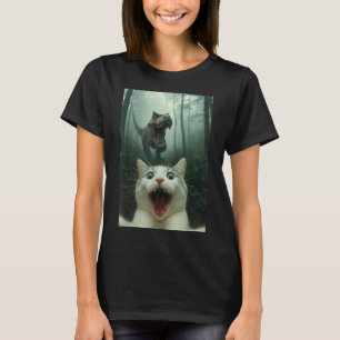 Grappige Witte Kat Selfie Met T-rex Dinosaur, Kat T-shirt