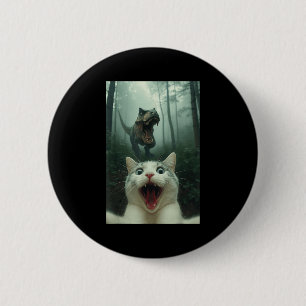 Grappige witte kat selfie met T-rex dinosaurus, ka Ronde Button 5,7 Cm