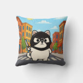 Grappige Witte Kat Sticker met Mask en Knife Kussen (Achterkant)
