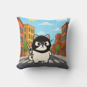 Grappige Witte Kat Sticker met Mask en Knife Kussen (Voorkant)
