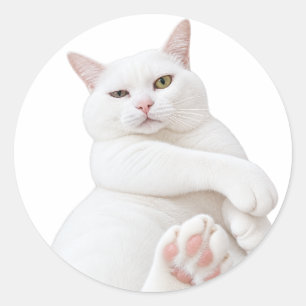 Grappige Witte Kat Sticker – Schattige Chagrijnige
