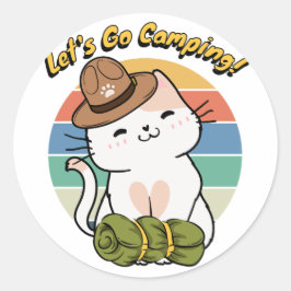 Grappige witte kat wil gaan kamperen ronde sticker