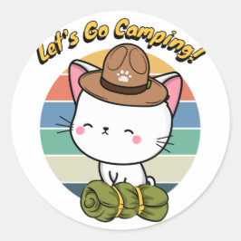 Grappige witte kat wil gaan kamperen ronde sticker