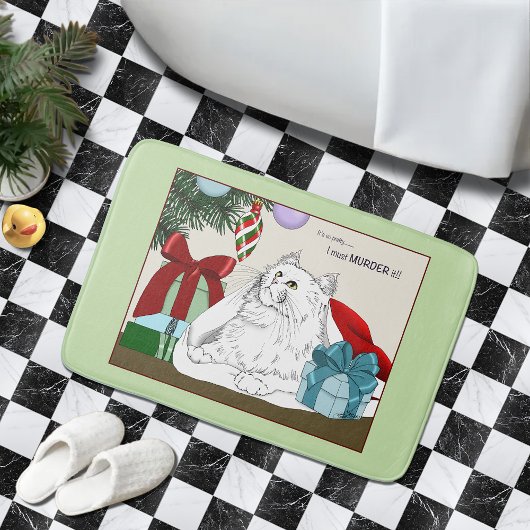 Grappige Witte Katten Kerstboomornamenten Groen Badmat