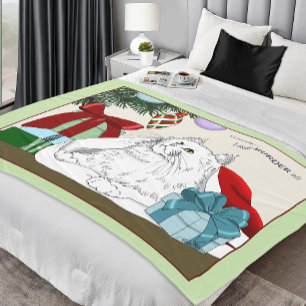 Grappige Witte Katten Kerstboomornamenten Groen Fleece Deken