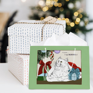 Grappige Witte Katten Kerstboomornamenten Groen Groot Cadeauzakje