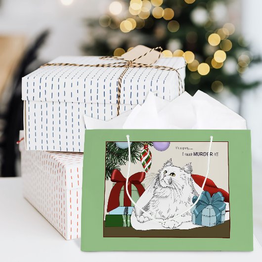 Grappige Witte Katten Kerstboomornamenten Groen Groot Cadeauzakje