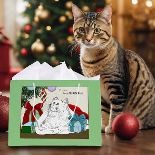 Grappige Witte Katten Kerstboomornamenten Groen Groot Cadeauzakje