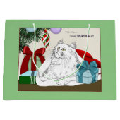 Grappige Witte Katten Kerstboomornamenten Groen Groot Cadeauzakje (Voorkant)