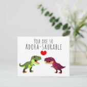 Grappige Witte Kawaii Dinosaurus Pun Valentijnsdag Briefkaart (Staand voorkant)