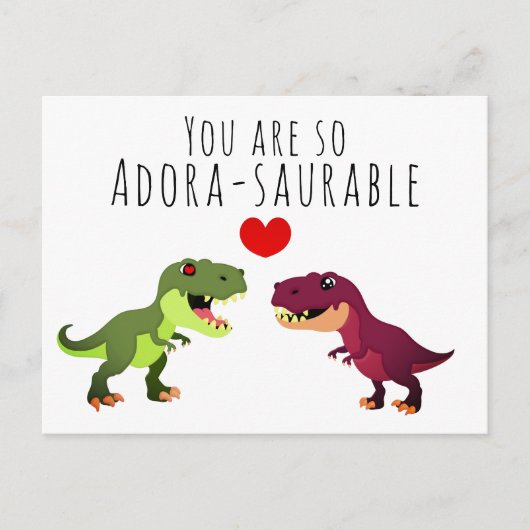 Grappige Witte Kawaii Dinosaurus Pun Valentijnsdag Briefkaart (Voorkant)