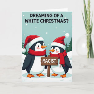 Grappige Witte Kerstmis Pinguïn Kaart