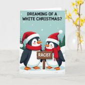 Grappige Witte Kerstmis Pinguïn Kaart (Gele Bloem)