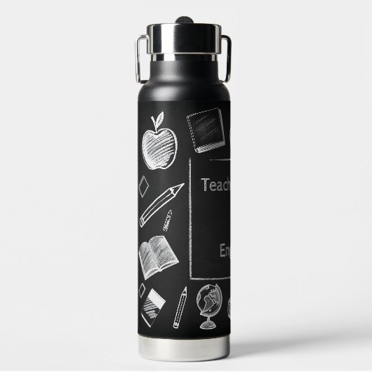 Grappige Witte Krijt Blackboard Elementaire Leraar Waterfles (Voorkant)