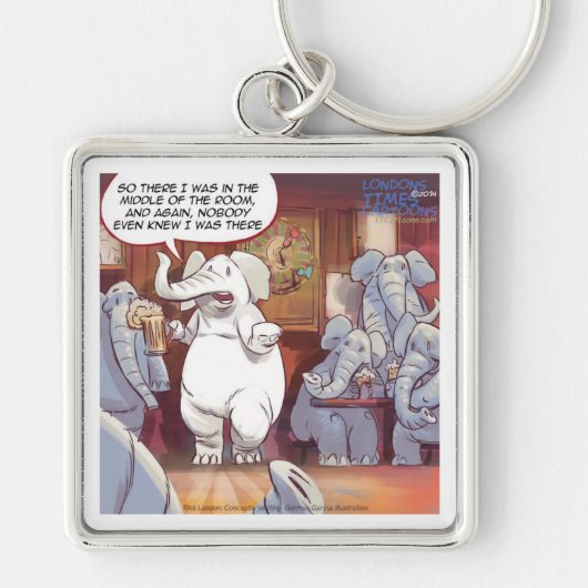 Grappige Witte Olifant in de Kamer Sleutelhanger (Voorkant)