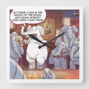 Grappige Witte Olifant Vierkante Wandklok