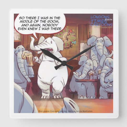 Grappige Witte Olifant Vierkante Wandklok (Voorkant)