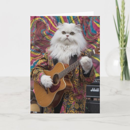 Grappige Witte Perzische Kat Rocker Kaart (Voorkant)