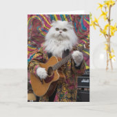 Grappige Witte Perzische Kat Rocker Kaart (Gele Bloem)