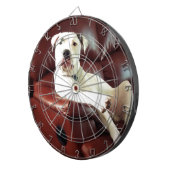 grappige witte pitbull hond op de bank dartbord (Voorkant Rechts)