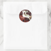 grappige witte pitbull hond op de bank ronde sticker (Tas)