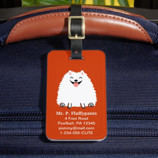 Grappige witte Pomeranian met aanpasbare tekst Bagagelabel (Voorkant Insitu 2)