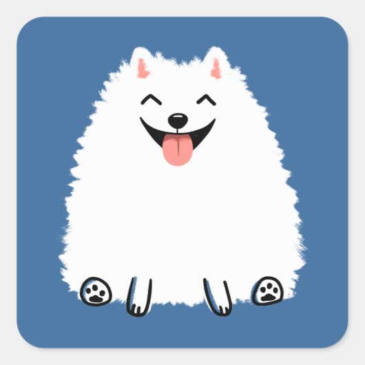 Grappige witte Pomeranian Vierkante Sticker (Voorkant)