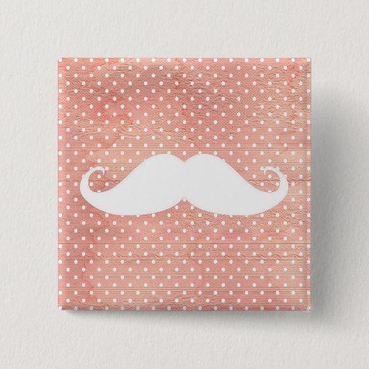 grappige witte snor op roze pootenpatroon vierkante button 5,1 cm (Voorkant)