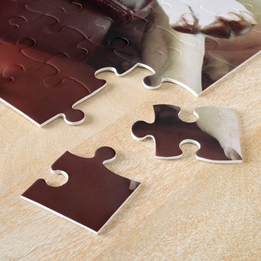 grappige witte stier op de bank legpuzzel (Zijkant)