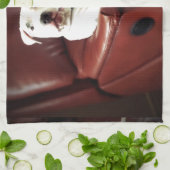 grappige witte stier op de bank theedoek (Gevouwen)