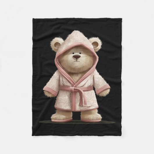 Grappige witte teddybeer in badjas look fleece deken (Voorkant)