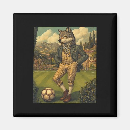 Grappige Wolf Speelt Voetbal Grafisch Rare Wolf Magneet (Voorkant)