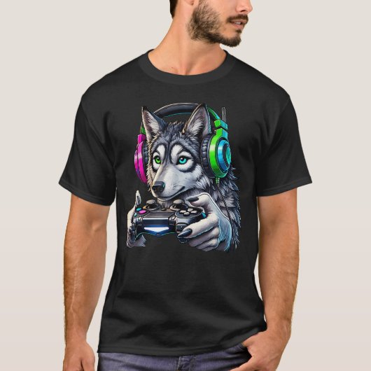 Grappige Wolf Videogames Liefhebber Gamer T-shirt (Voorkant)
