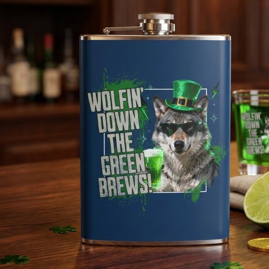 Grappige Wolfin Down Groene Brouwsels St. Patrick- Heupfles