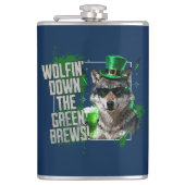 Grappige Wolfin Down Groene Brouwsels St. Patrick- Heupfles (Voorkant)