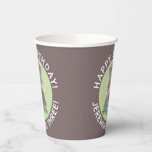 Grappige wollige mammoet cartoon gepersonaliseerde papieren bekers (Links)