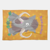 Grappige wollige mammoet cartoonillustratie theedoek (Horizontaal)