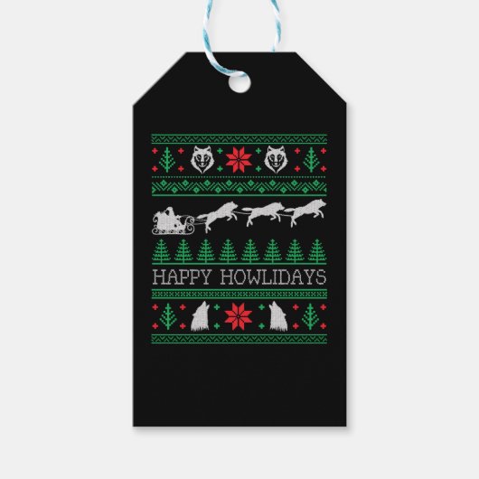 Grappige Wolven Wolf Lover Lelijke Kersttrui Cadeaulabel (Voorkant)
