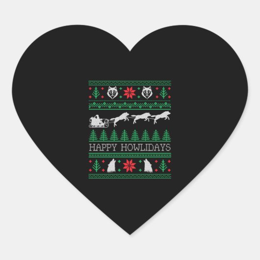 Grappige Wolven Wolf Lover Lelijke Kersttrui Hart Sticker (Voorkant)