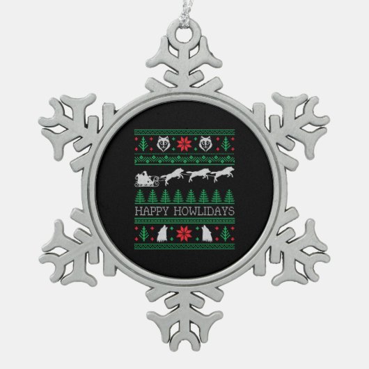 Grappige Wolven Wolf Lover Lelijke Kersttrui Tin Sneeuwvlok Ornament (Voorkant)