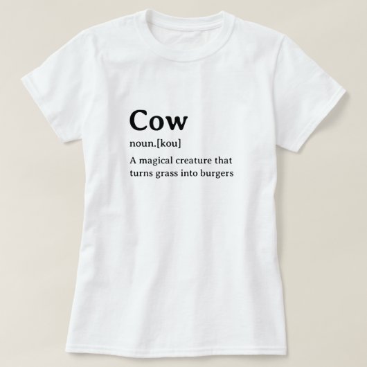 Grappige woordenboekdefinitie Koe T-shirt (Design voorkant)