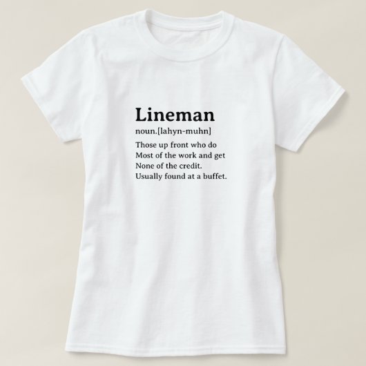 Grappige woordenboekdefinitie Lineman T-shirt (Design voorkant)