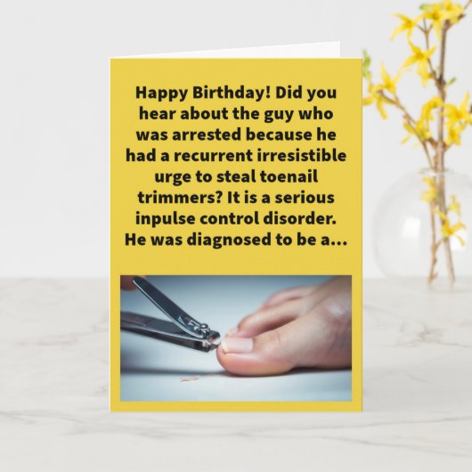 Grappige woordspeling Cliptoemaniac Happy Birthday Kaart (Gele Bloem)