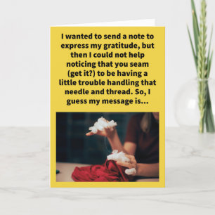 Grappige woordspeling dank u naait veel kaart