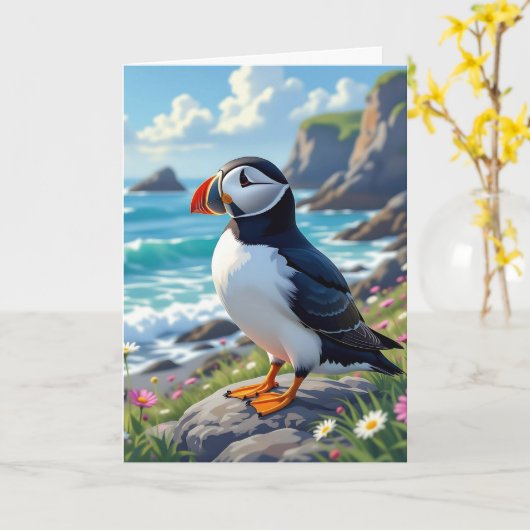 Grappige woordspeling | Happy Birthday Stud Puffin Kaart (Gele Bloem)