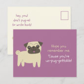 Grappige woordspeling - Paarse Pug geïllustreerd Briefkaart (Voorkant / Achterkant)