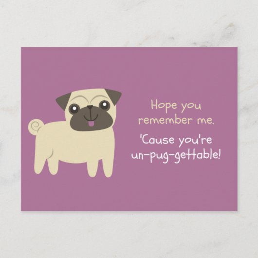 Grappige woordspeling - Paarse Pug geïllustreerd Briefkaart (Voorkant)