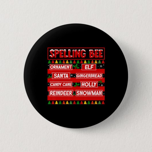 Grappige woordspeling spelling bee kerst spelling ronde button 5,7 cm (Voorkant)